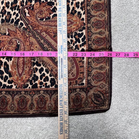 Talbots 100% Silk Scarf Leopard Paisley Womens Brown Neckerchief Square Preppy - Picture 9 of 9